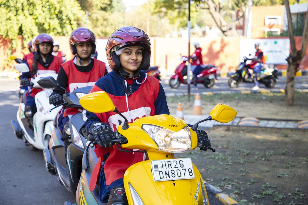 women bike learning center in Gurugram, Harayana, India. This CRS initiative run bt Hero Bikes for women empowerment.