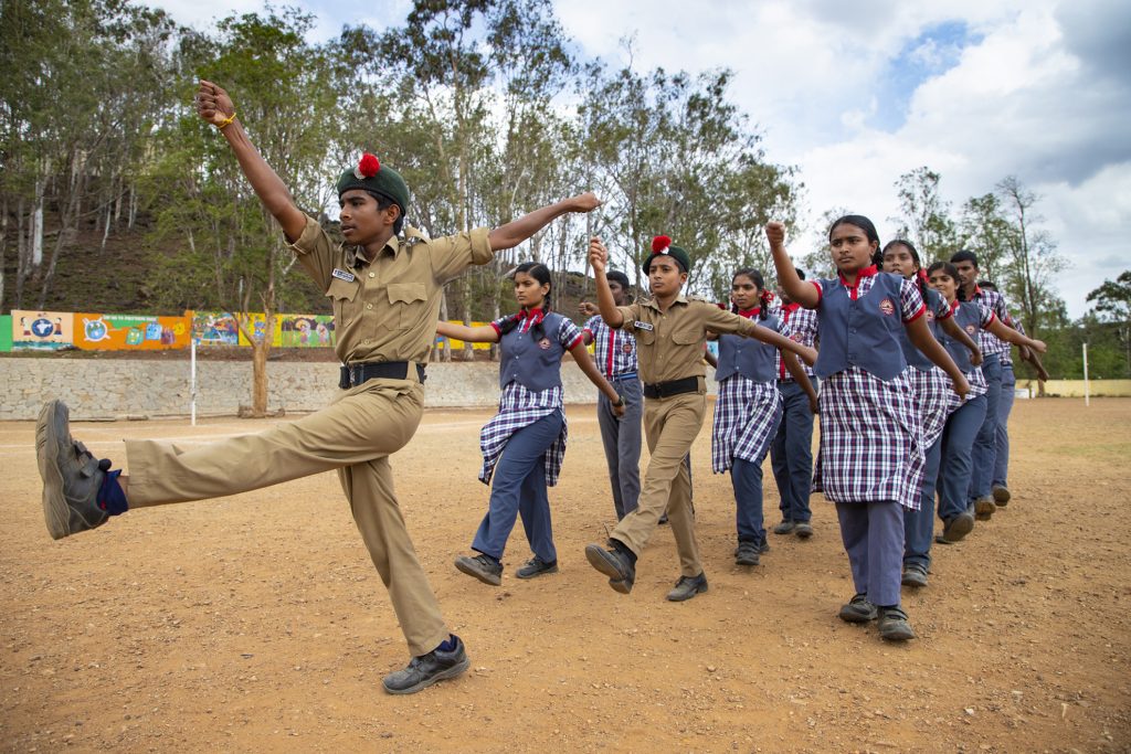 NCC T(National Cadet Corps) training in a school supported by BEML under CSR initiative, Bangaluru, India